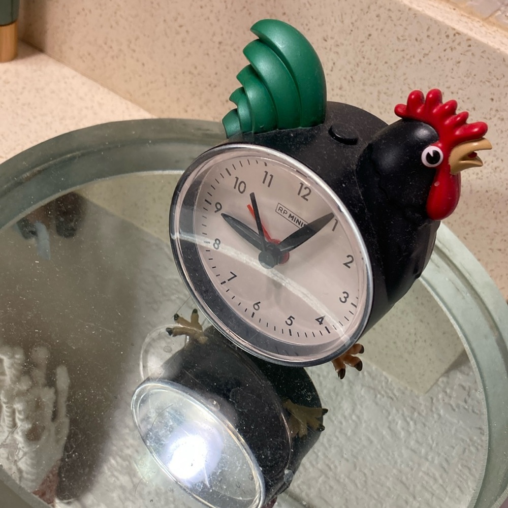 Rhythm Black and Red Rooster Clock